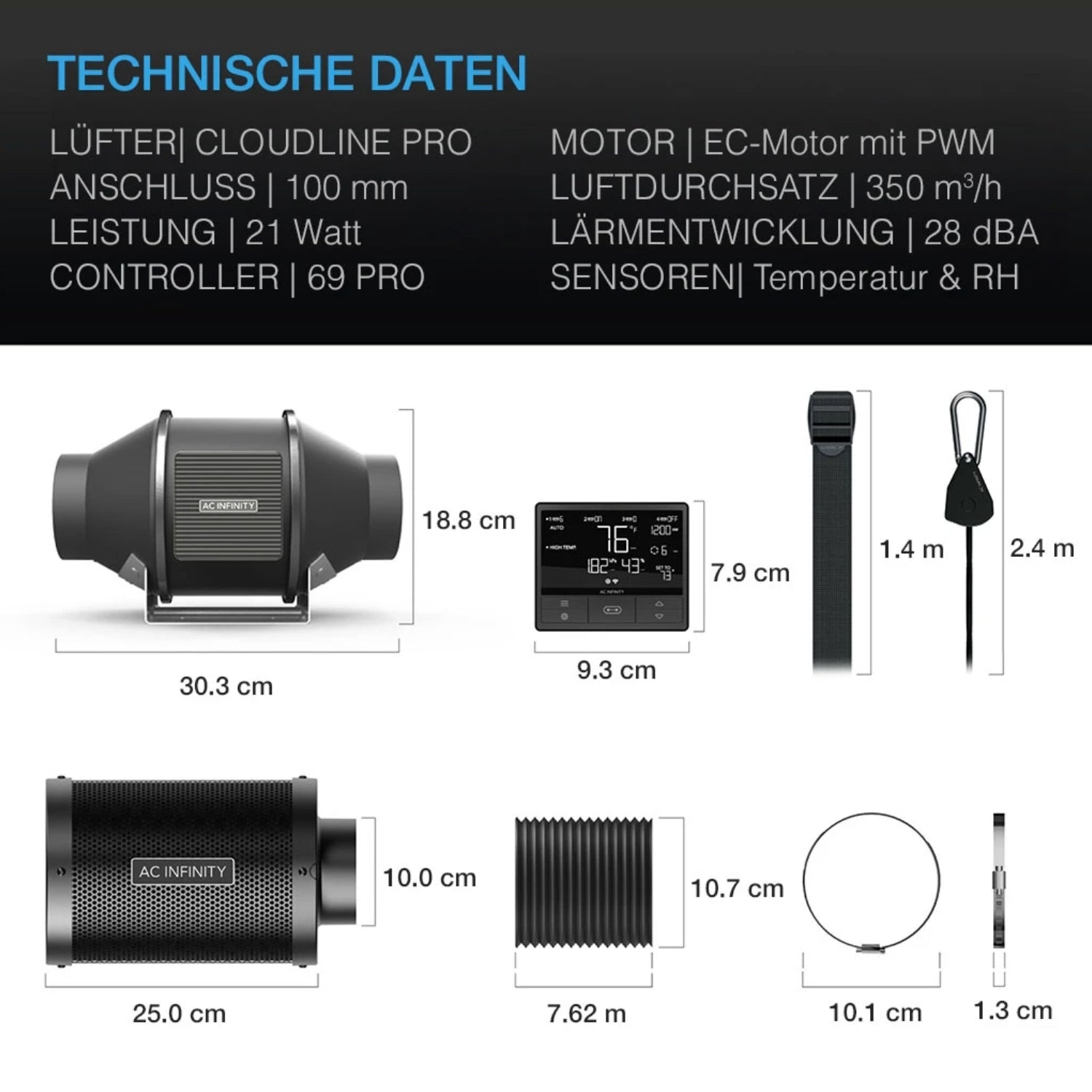 Smartes All-in-One Komplettset (90x90x180 cm) 300 Watt IONFRAME EVO4 Samsung LED mit Luftbefeuchter, Heizgerät und CONTROLLER AI+