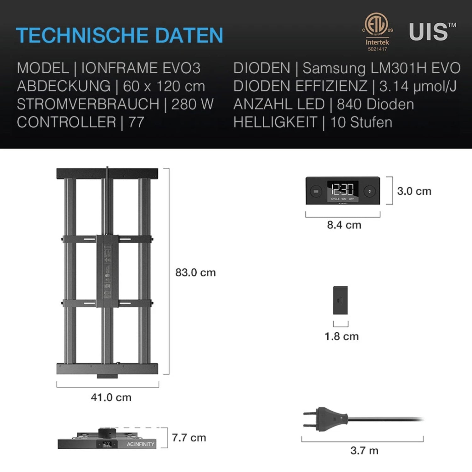 Advance Grow PRO Komplettset (120x60x180 cm) 280 Watt IONFRAME EVO3 Samsung LED und smarter Steuerung