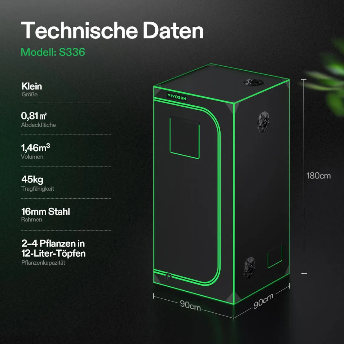 Smartes Komplettset (90×90×180 cm) 200 Watt AeroLight Wing SE LED und AeroZesh S4 Lüfter