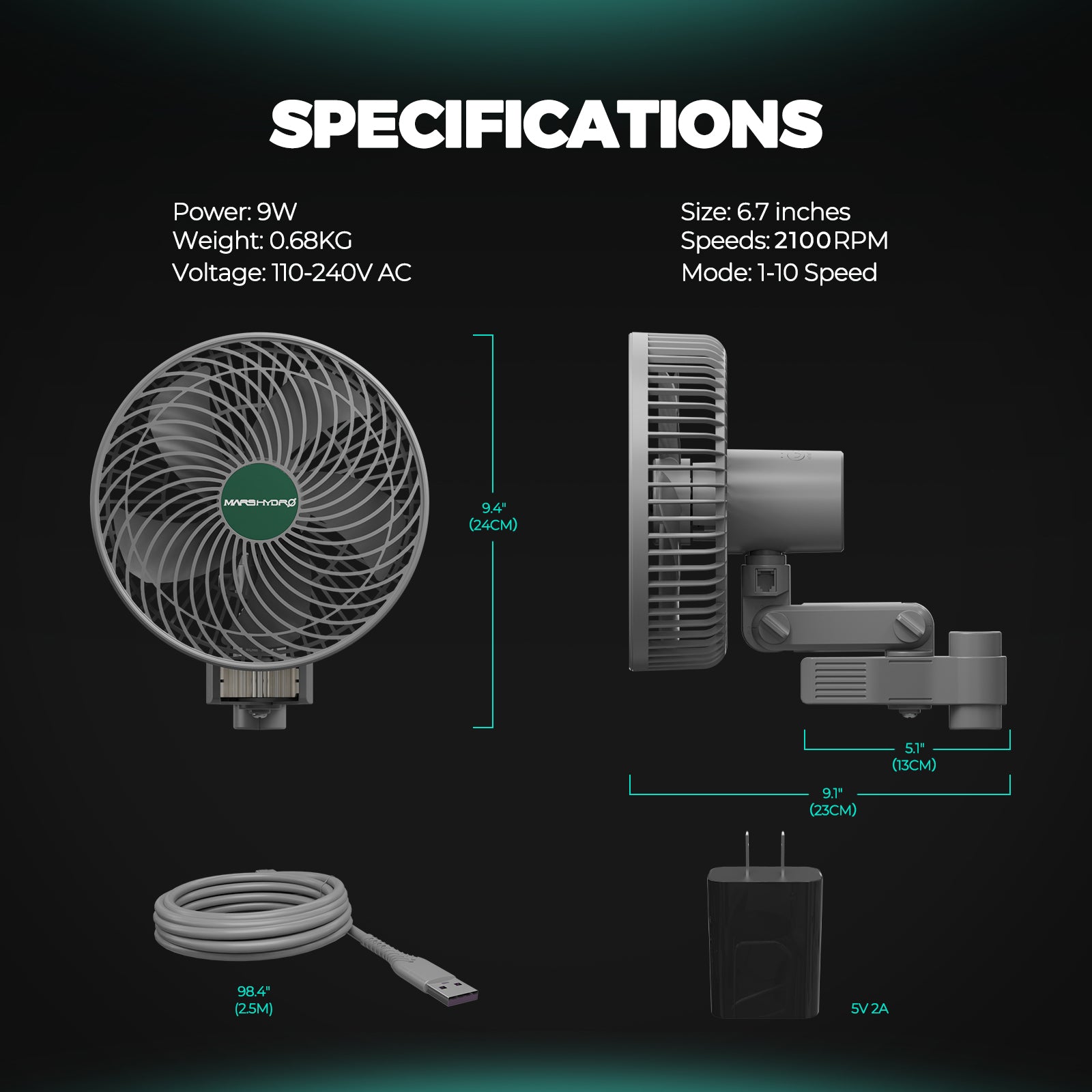 Smarter Schwenkventilator mit Stangenclip 2er Set Ø 15 cm 9 Watt