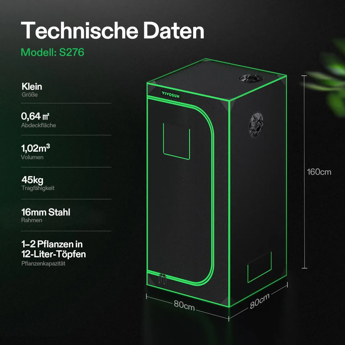 Smartes Komplettset (80×80×160 cm) 150 Watt AeroLight SE LED und AeroZesh S4 Lüfter