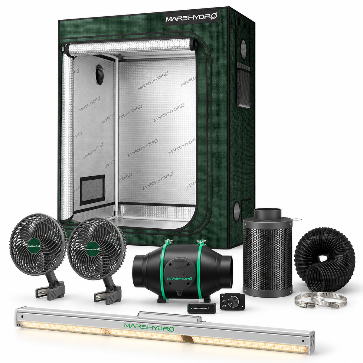 Mars Hydro Pro Komplettset 120x60x180 cm mit SP3000 LED, iFresh Abluftset und zwei Clipventilatoren