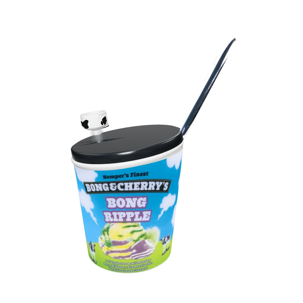 HEMPER Ice Cream XL Bong – kompletter Originalrunddruck, Cowprint-Kopf und hohles flaches Löffelmundstück; fotobasierte Glas- und Chromwirkung