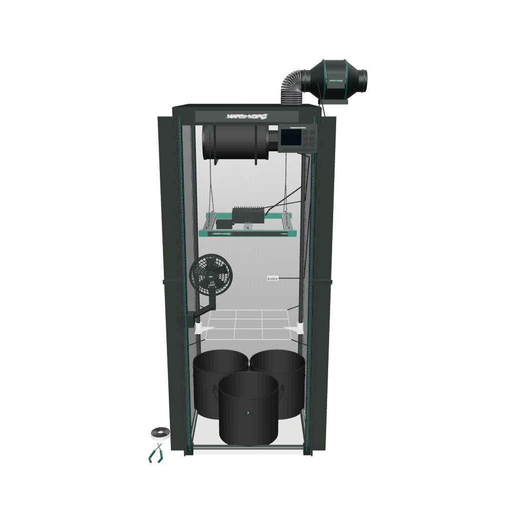 Mars Hydro Komplettset (60x60x160 cm) 150 Watt FC1500 LED mit iControl für smarte Steuerung und Pro-Growbox – fotobasierte 3D-Ansicht