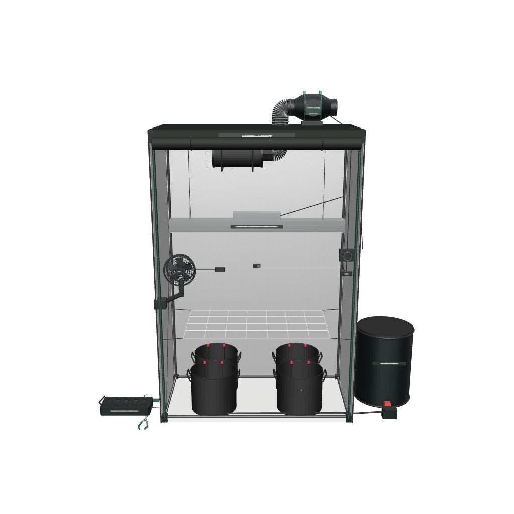 Mars Hydro Pro Komplettset (120x60x180 cm) 300 Watt SP3000 LED mit iFresh und iConnect für smarte Steuerung mit Tropfbewässerung – fotobasierte 3D-Ansicht