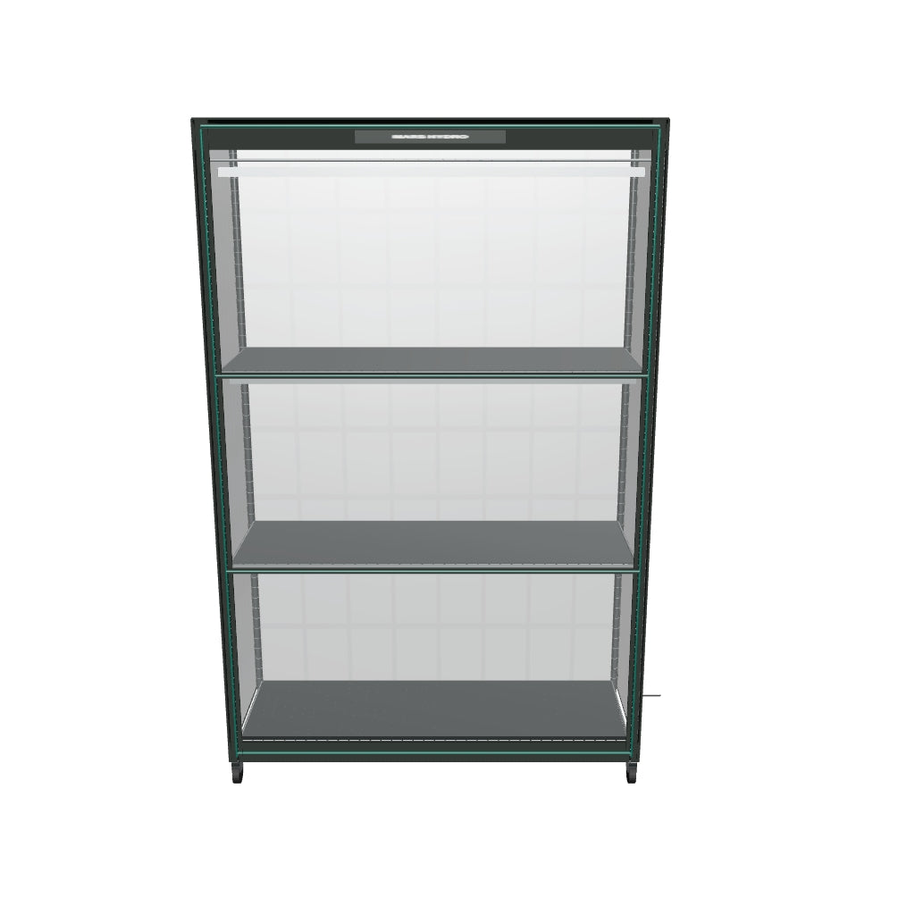 Mars Hydro Anzucht/Stecklinge Komplettset (95x35x150 cm) 150 Watt LED – interaktives 3D-Modell mit LED-Leisten, Ebenen und transparenter Front