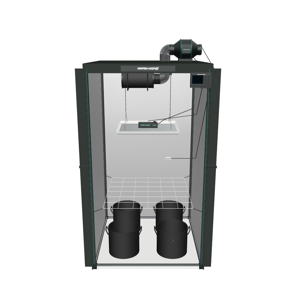 Mars Hydro Komplettset (100x100x180 cm) 300 Watt TSW2000 LED mit iControl für smarte Steuerung – fotobasierte 3D-Ansicht