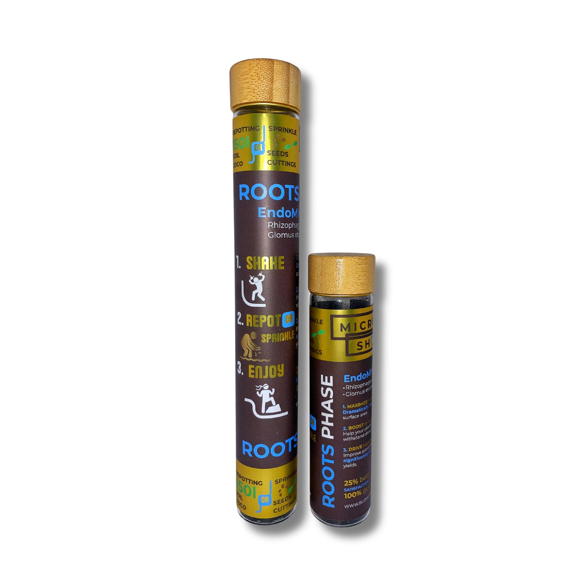 Blomgrow Microbe Shot Roots 90 g und 180 g im Größenvergleich
