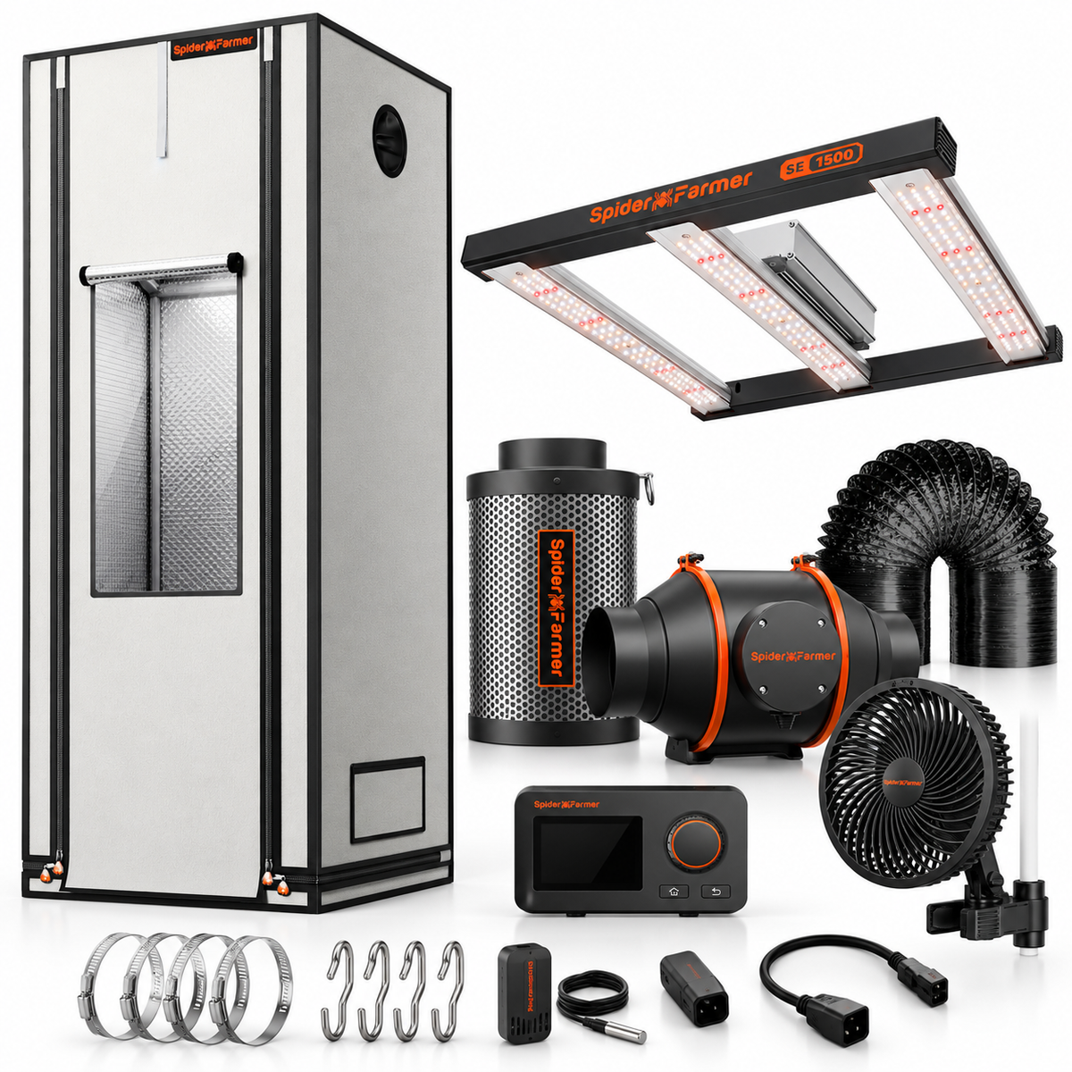 Spider Farmer Pro Komplettset (60x60x180 cm) 150 Watt SE1500 EVO LED mit GGS für smarte Steuerung