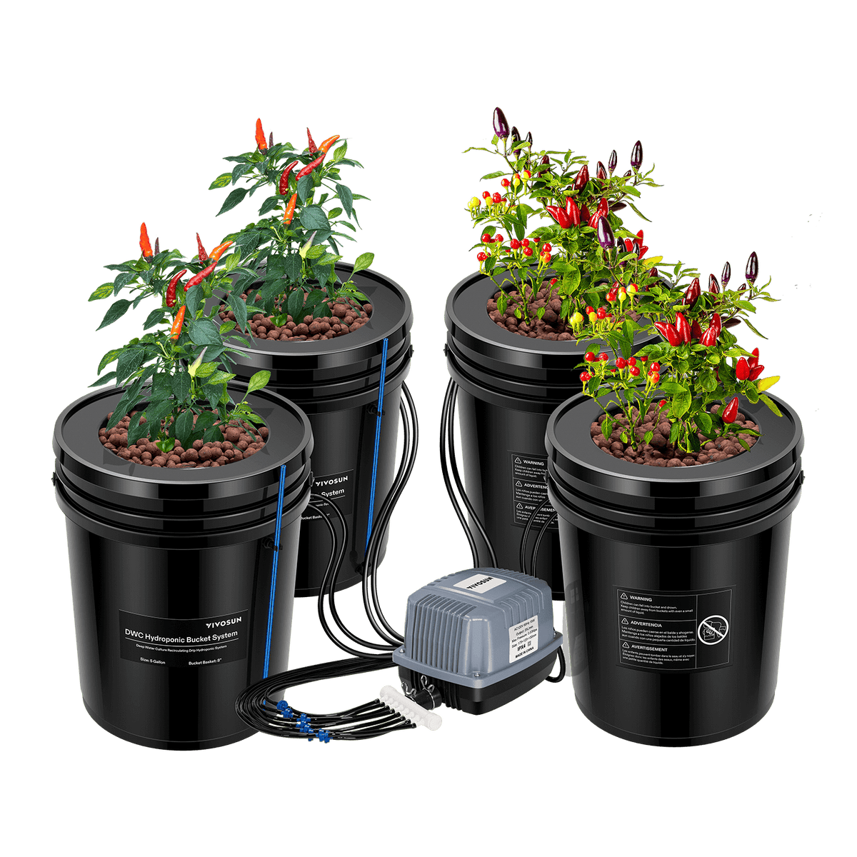 VIVOSUN DWC Hydroponik-System mit 4 Eimern à 18,9 L – Galerie 1