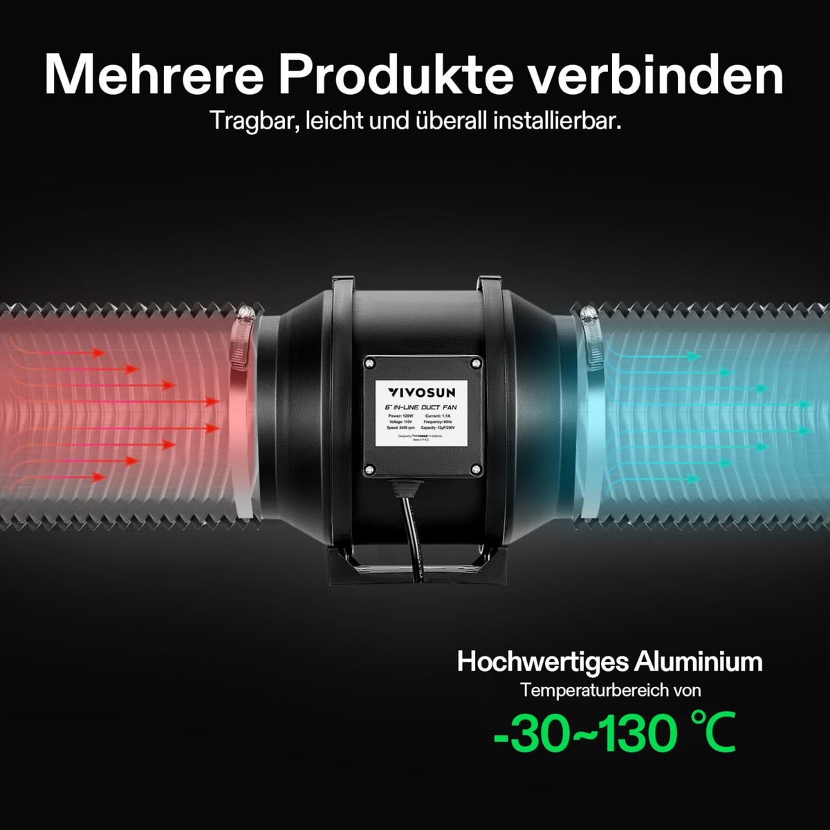VIVOSUN Flex-Air Lüftungsrohr 10 cm × 2,4 m mit Klemmen – Galerie 5