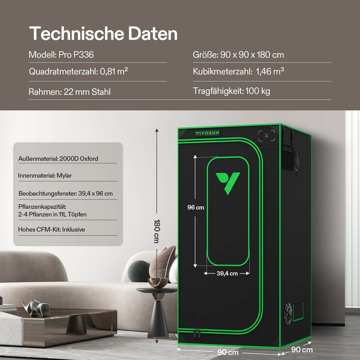 VIVOSUN P336 Growbox 90×90×180 cm – Galerie 8