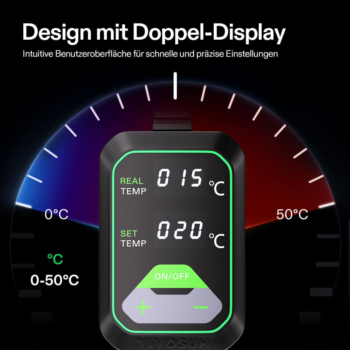 VIVOSUN Heizmatte 25x53 cm mit digitalem Thermostat 20 Watt – Digitale Soll- und Ist-Temperaturanzeige