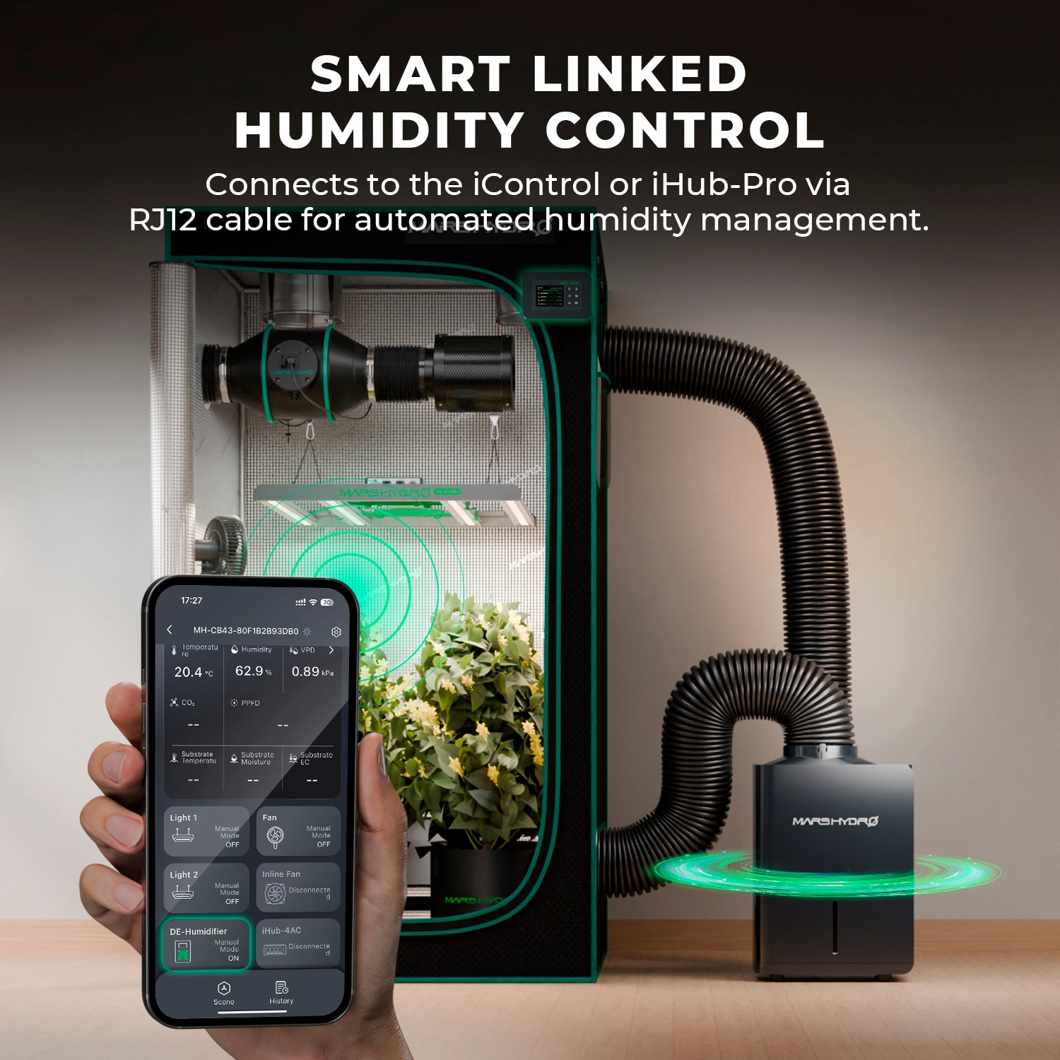 Smarter Luftentfeuchter 240 Watt und 2,1 Liter Tank