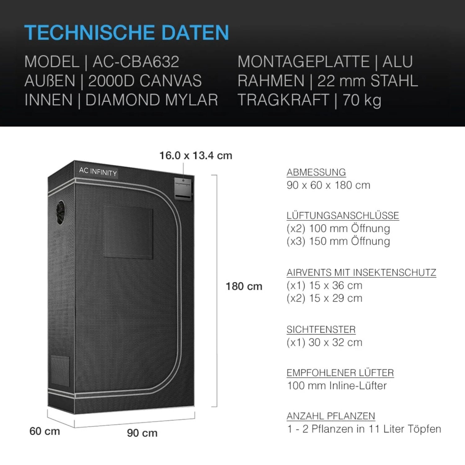 CLOUDLAB 632 Advance Growbox (90x60x180 cm)
