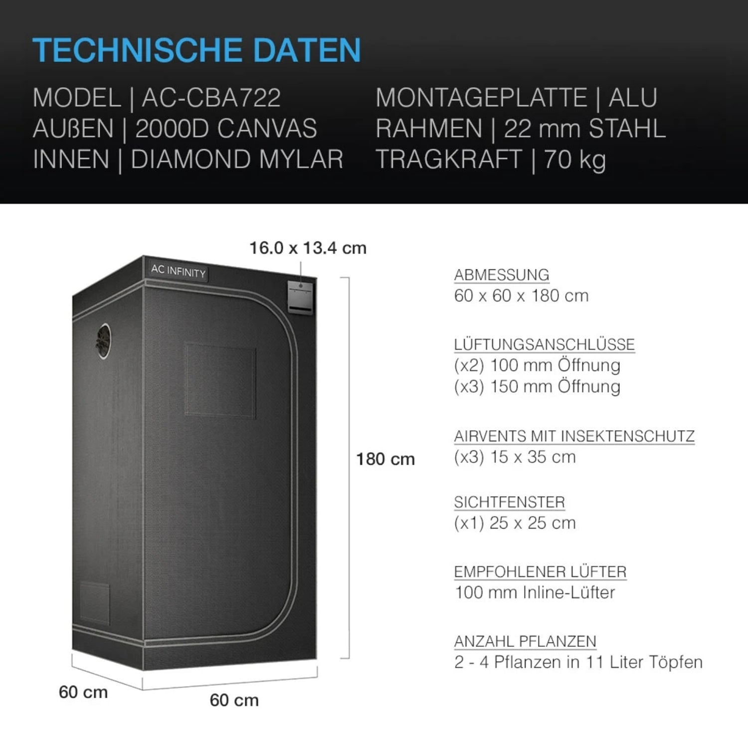 CLOUDLAB 722 Advance Growbox (60x60x180 cm)