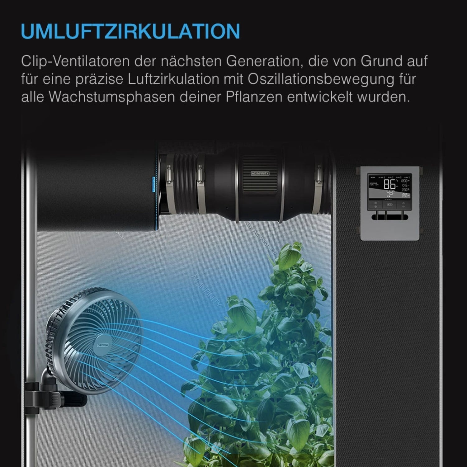 CLOUDRAY S9 smarter Schwenkventilator mit Stangenclip Ø 22,5 cm 11 Watt