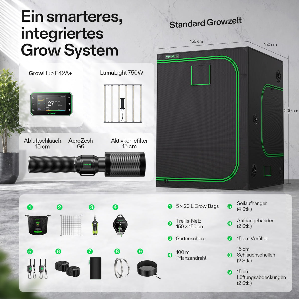 VIVOSUN Komplettset 150 × 150 × 200 cm Produktübersicht