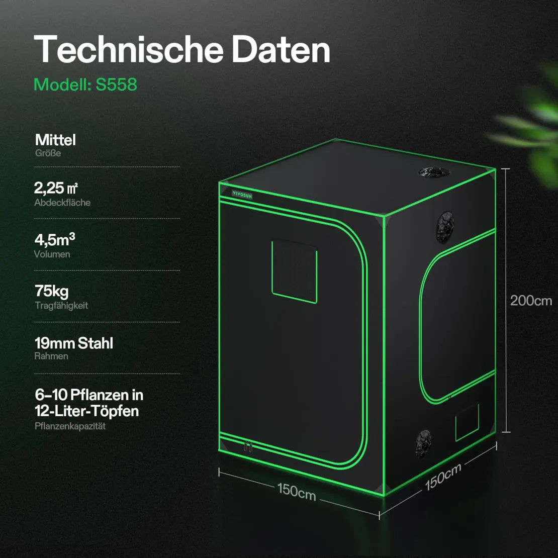 Smartes Komplettset (150×150×200 cm) 600 Watt AeroLight Wing SE LED und AeroZesh G6 Lüfter