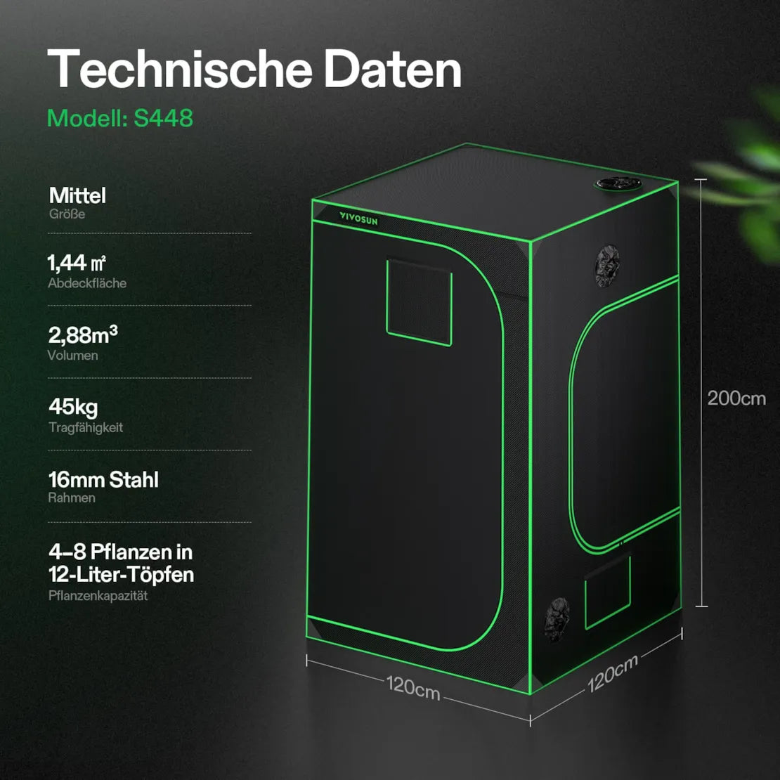 Smartes Komplettset (120×120×200 cm) 400 Watt AeroLight Wing SE LED und AeroZesh G6 Lüfter