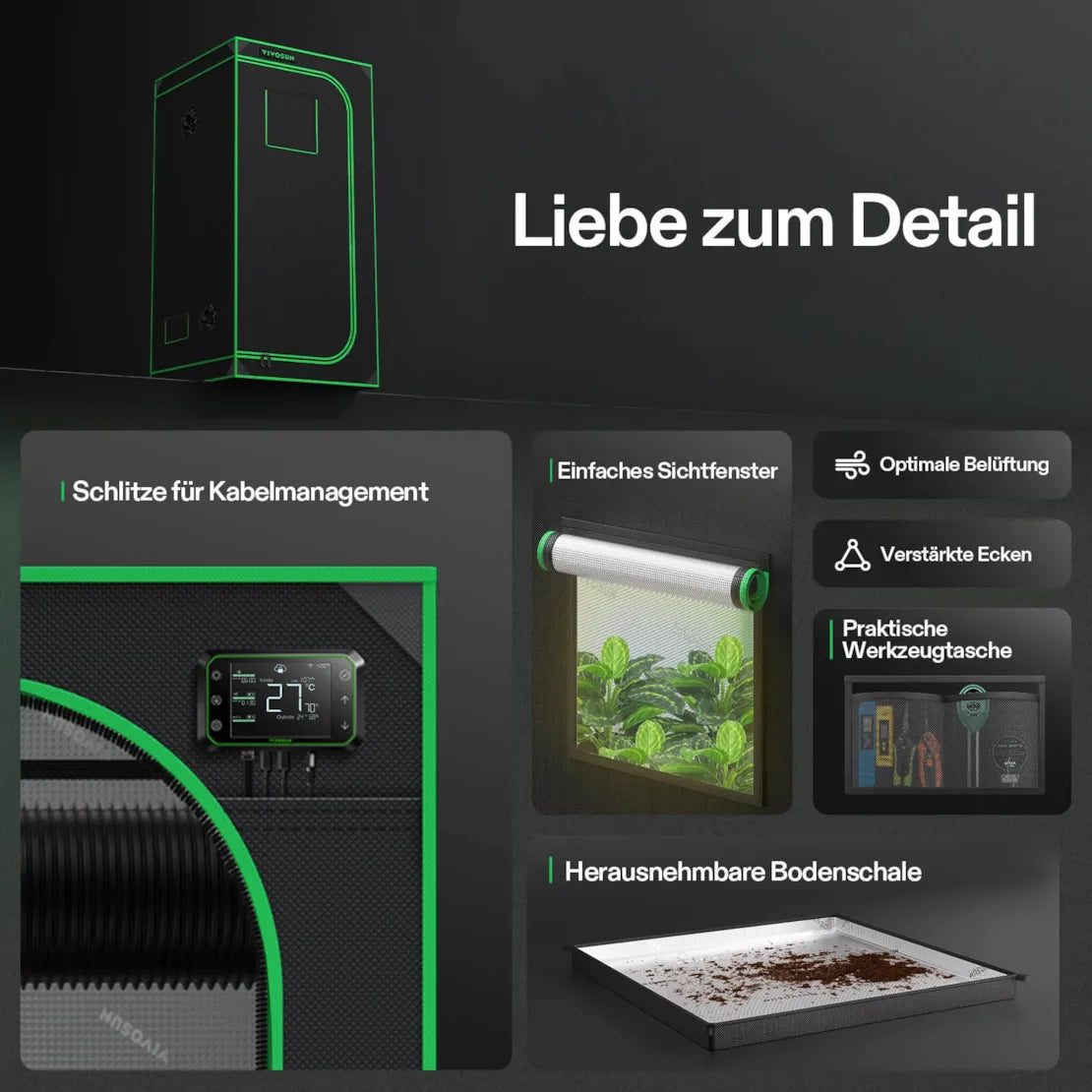 Smartes Komplettset (80×80×160 cm) 150 Watt AeroLight SE LED und AeroZesh S4 Lüfter