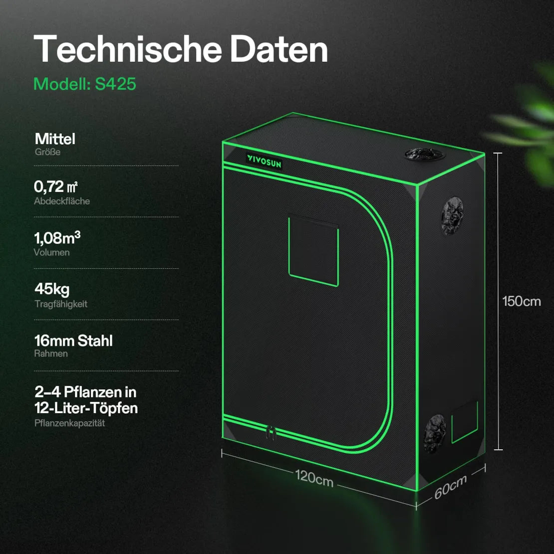 Smartes Komplettset (120×60×150 cm) 200 Watt AeroLight Wing SE LED und AeroZesh S4 Lüfter