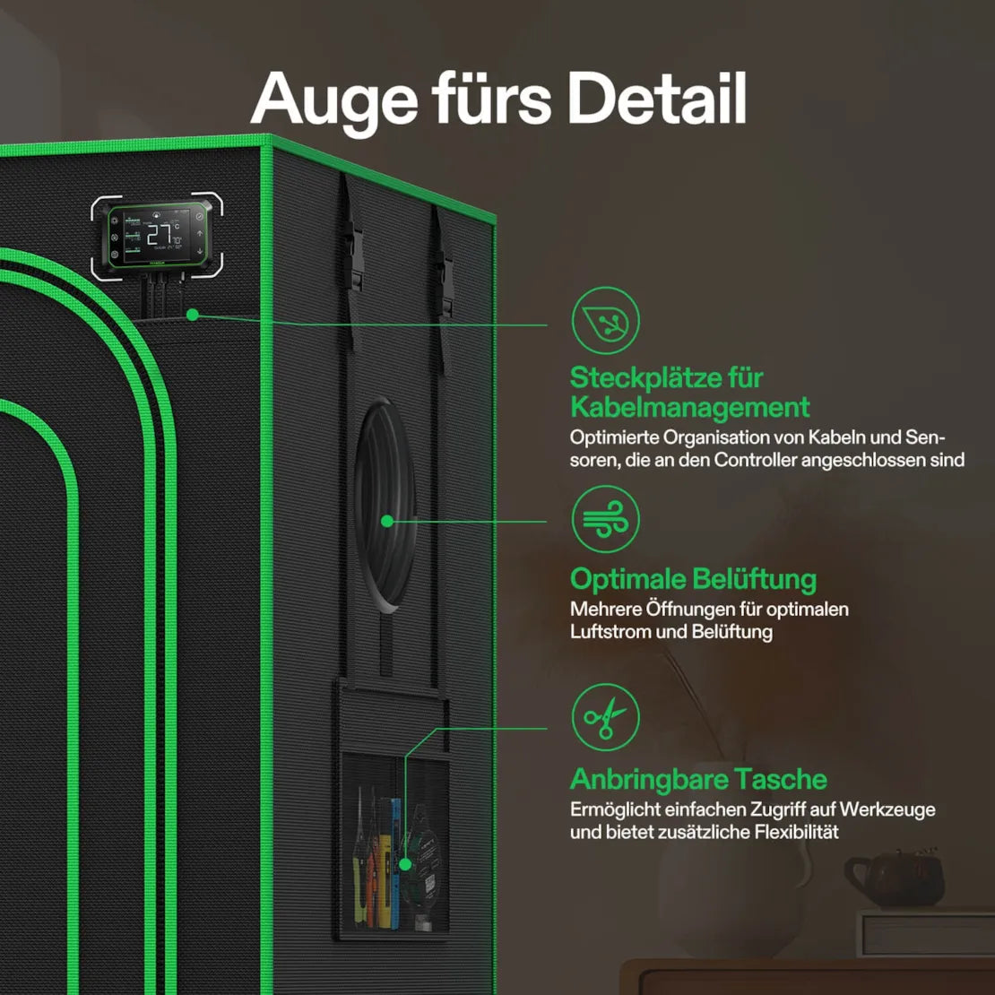 Smartes Komplettset Pro (80×80×160 cm) 100 Watt AeroLight LED und AeroZesh T4 Lüfter