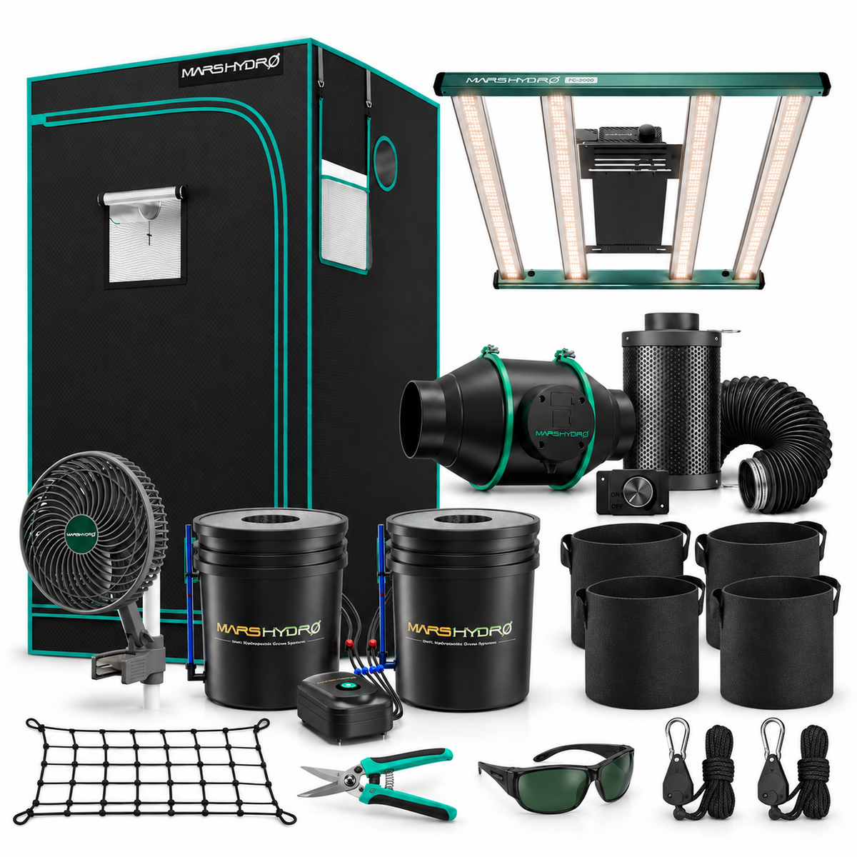 Mars Hydro DWC Komplettset 100 x 100 cm mit FC3000, iFresh und zwei DWC Töpfen