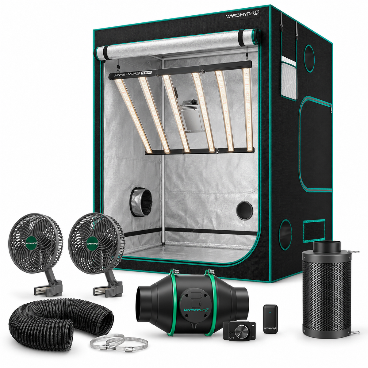 Mars Hydro Komplettset (150x150x200 cm) 730 Watt FC-E6500 LED mit iFresh und iConnect für smarte Steuerung – Set-Komponenten