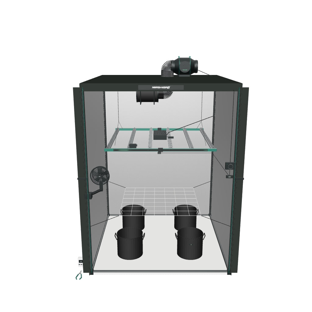 Mars Hydro Komplettset (150x150x200 cm) 730 Watt FC 6500 EVO LED mit smarter Klimasteuerung – fotobasierte 3D-Ansicht