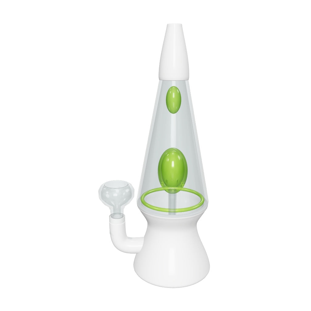 HEMPER 70's Bong – auf 7 Zoll korrigierte Lava-Lampenform mit zwei grünen Tropfen und ausgearbeitetem Inline-Perkolator; Glaswirkung angenähert