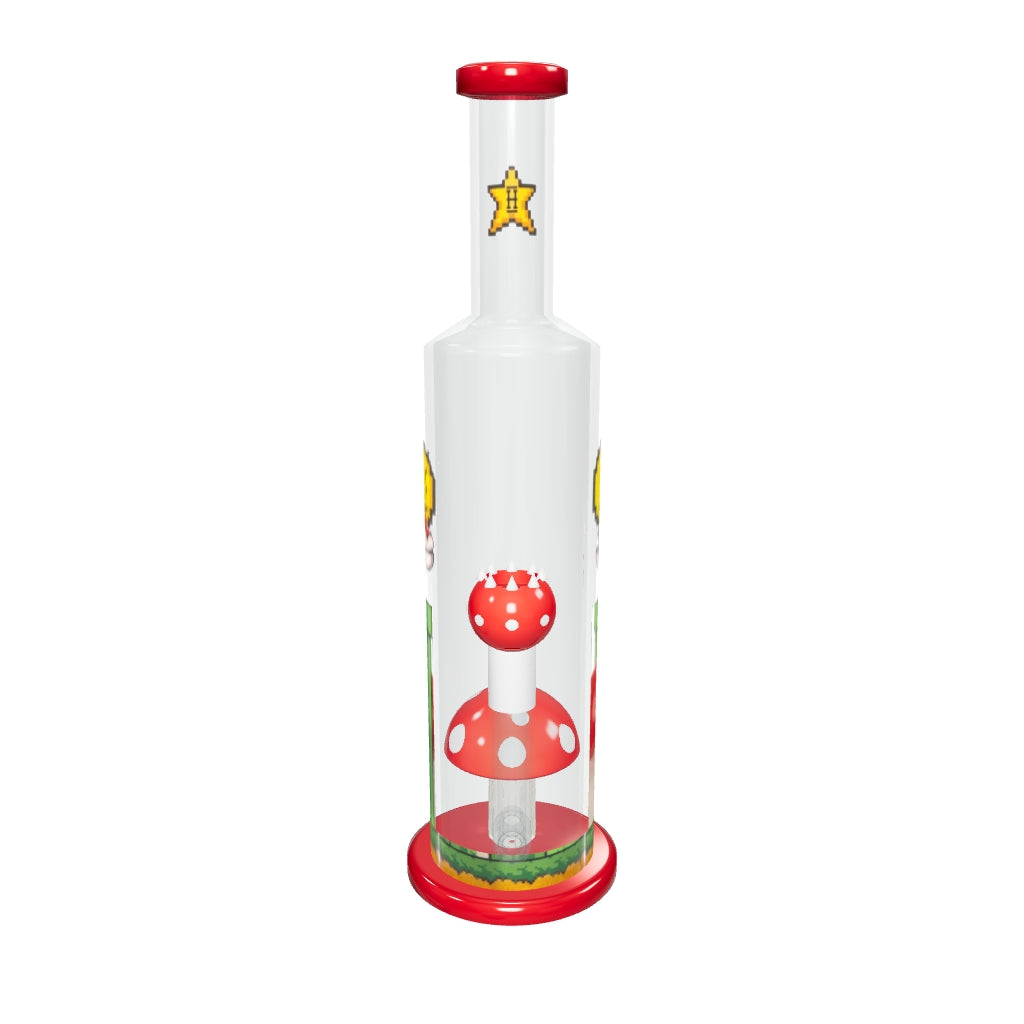 HEMPER Gaming Flower XL Bong – korrigierte klare 12-Zoll-Kammer mit Originalpixelmotiven auf drei Seiten, räumlichem Pilzperkolator und gepunktetem Piranha-Kopf; Glaswirkung angenähert