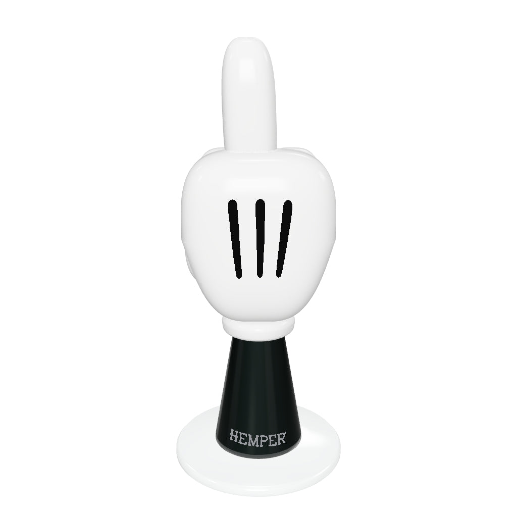HEMPER High Jinx Cartoon XL Bong – breitere Handschuhform mit korrekter hinterer Fingerpose, Originalfalten und schwarzem rückseitigem Kopf; Glaswirkung angenähert