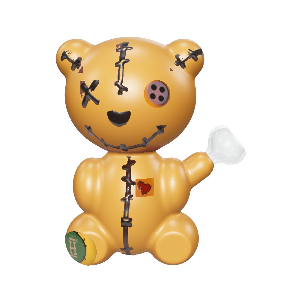 HEMPER Scare Bear Bong – originale Augen, Knopf und Nähte, abgeflachte Sitzfüße und offener klarer Kopf; Glaswirkung angenähert