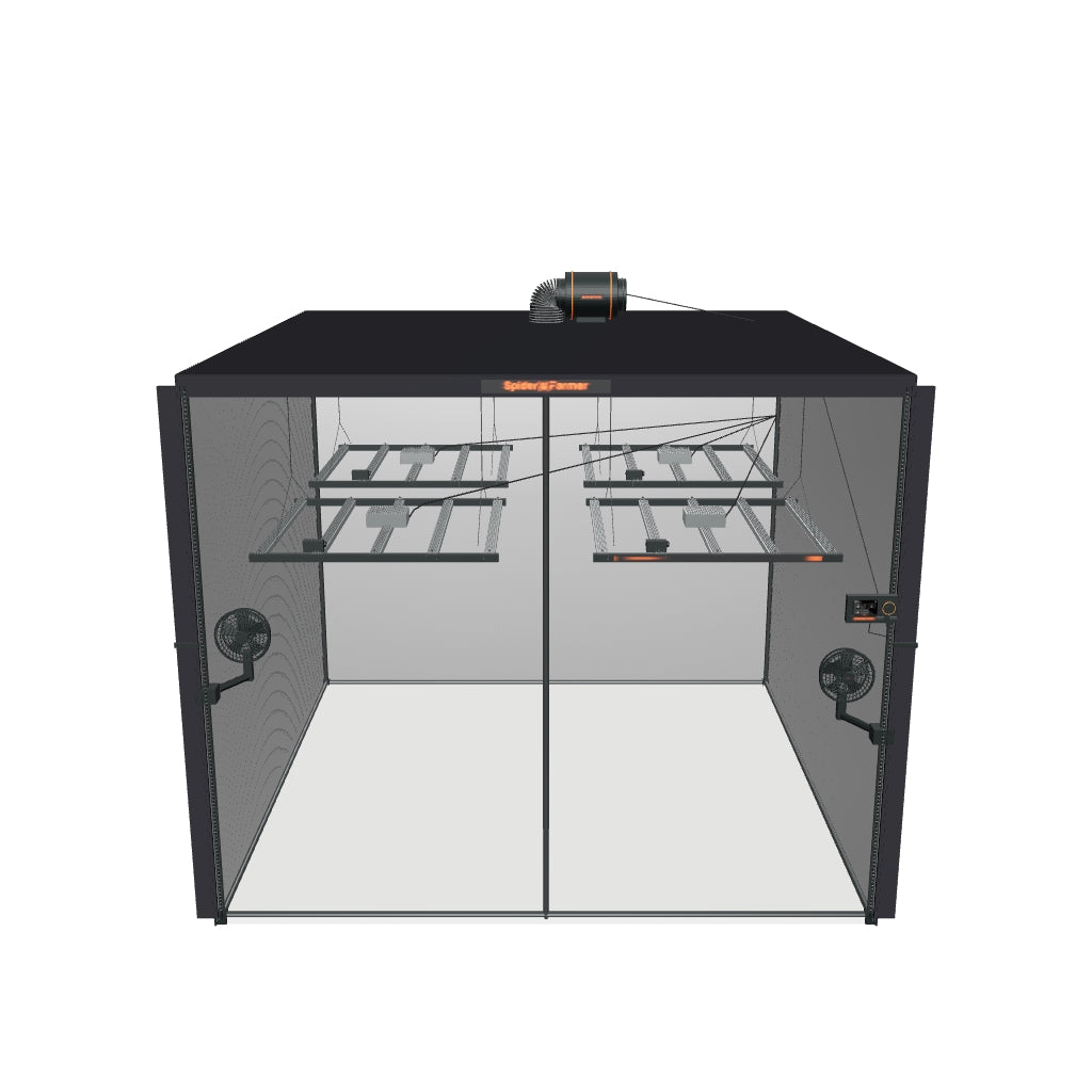 Spider Farmer Komplettset (240x240x200 cm) 1920 Watt G5000 EVO LED mit GGS für smarte Steuerung – fotobasierte 3D-Ansicht