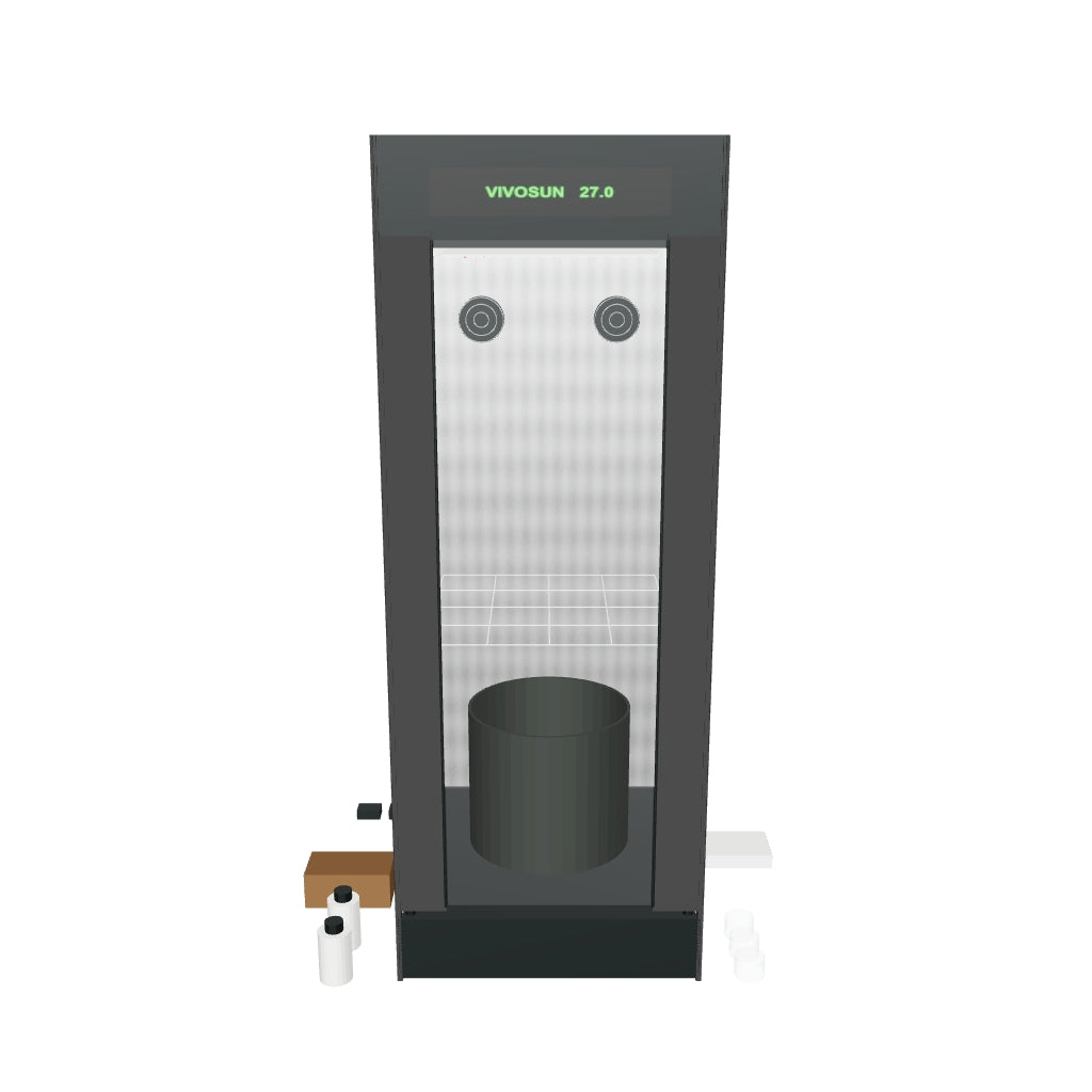 VGrow Smartes All-in-One Komplettset (45×45×122 cm) 100 Watt – 3D-Ansicht mit transparenter Abdeckung