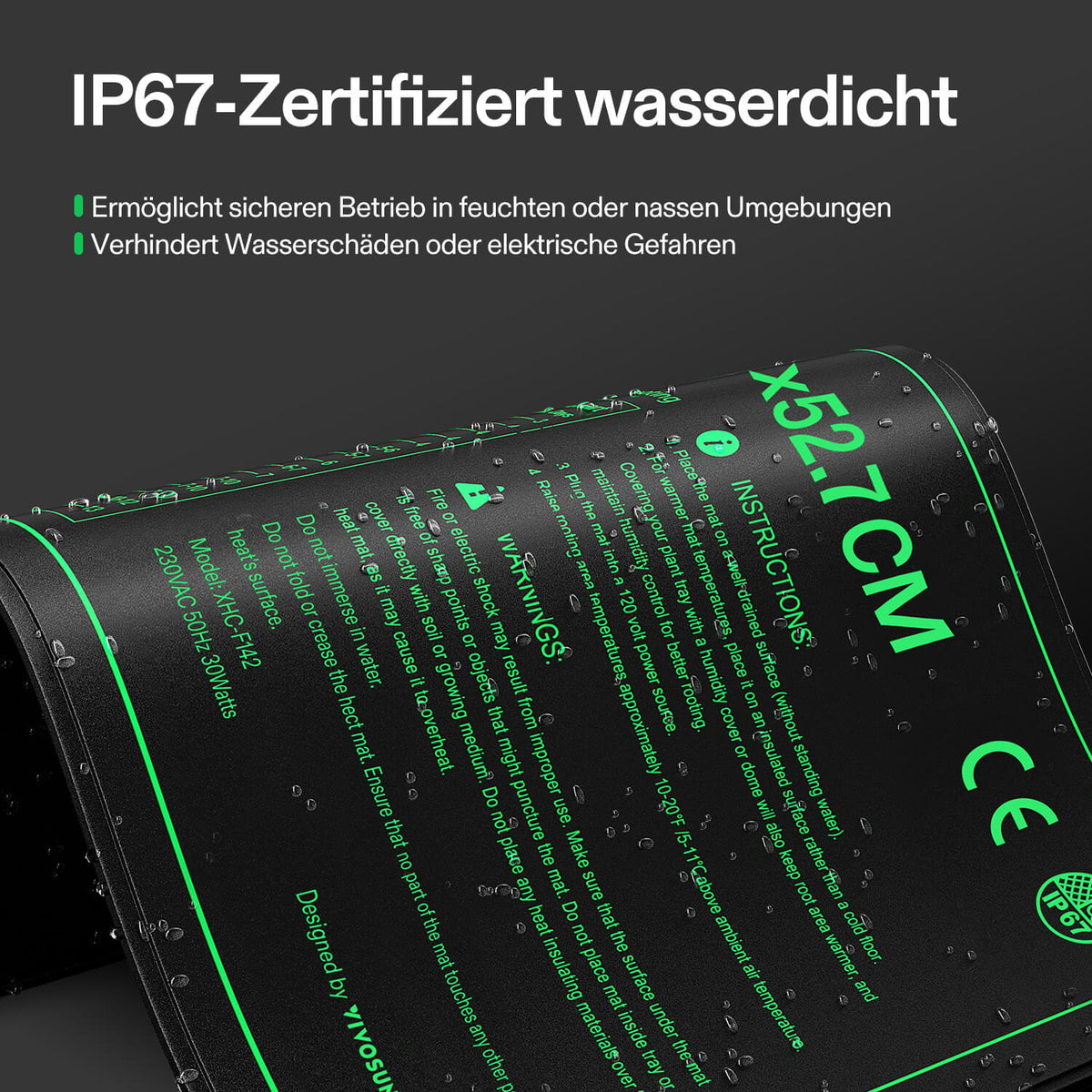 VIVOSUN Heizmatte 25x53 cm mit digitalem Thermostat 20 Watt – Feuchtigkeitsgeschützte Heizfläche